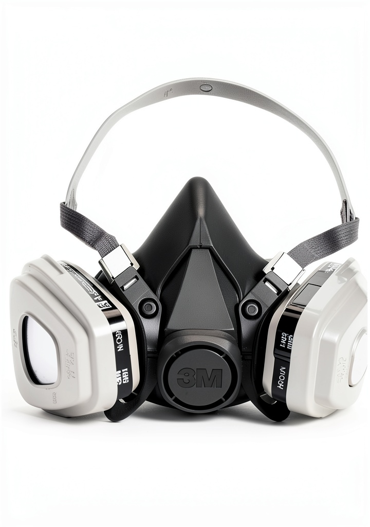 Worker wearing 3M respirator while spray painting
