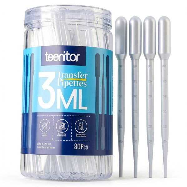 Teenitor 80PCS 3ML Pipette Dropper, Eye Dropper, Disposable Plastic Eye Droppers for Crafts, Droppers for Oils, Medicine Dropper Transfer Pipettes for Essential Oil Makeup Science-0