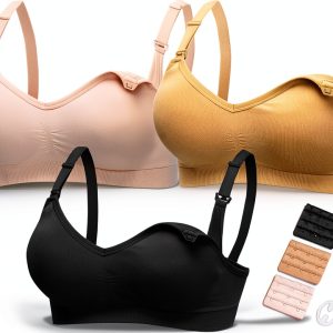 HOFISH Maternity Nursing Bra 3 Pack V‑Neck Wireless with Extenders-0