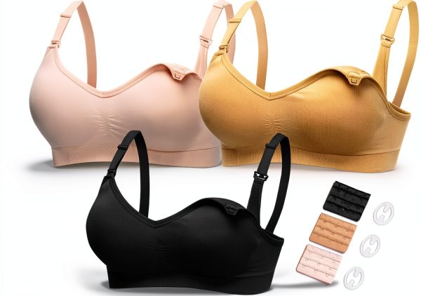 HOFISH Maternity Nursing Bra 3 Pack V‑Neck Wireless with Extenders-0